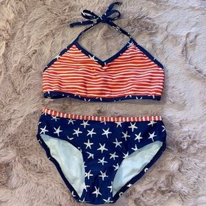 Cat & Jack Small (6/6X) red white & blue USA starfish & striped bikini swimsuit‌